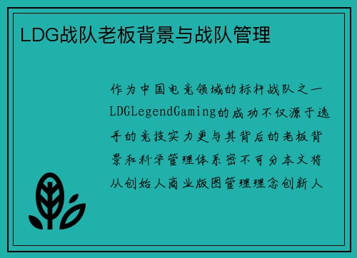 LDG战队老板背景与战队管理