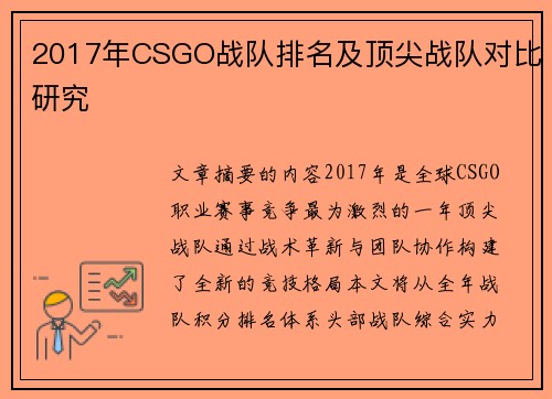 2017年CSGO战队排名及顶尖战队对比研究